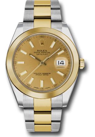 Replica Rolex Steel and Yellow Gold Rolesor Datejust 41 Watch 126303 Smooth Bezel Champagne Index Dial Oyster Bracelet